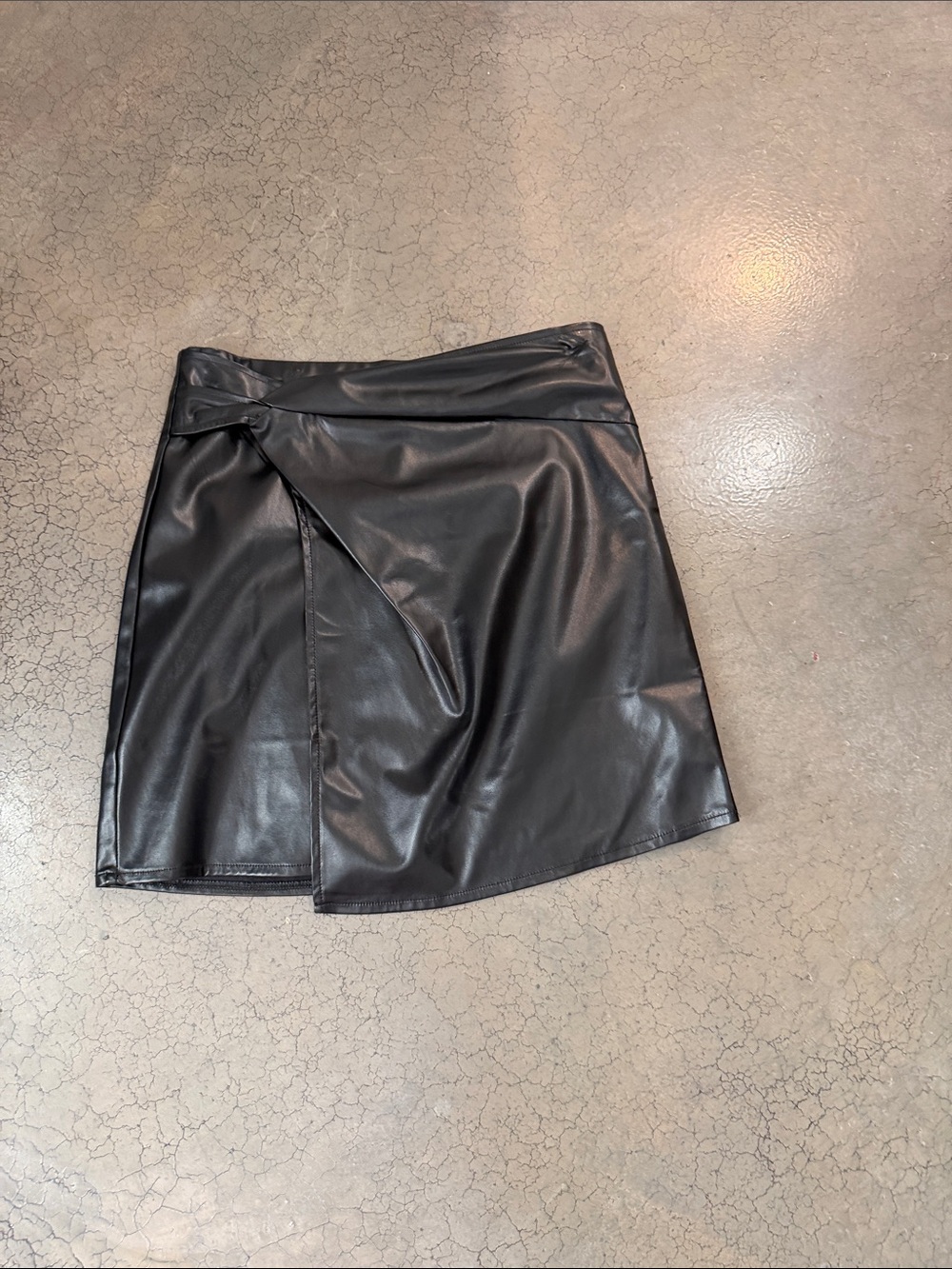Molly Bracken Black Faux Leather Wrap Mini Skirt